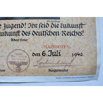 Certificat de fin détudes, Maishofen (Autriche) 1940. Espenlaub militaria