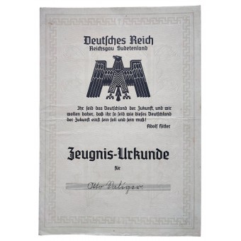 School graduation certificate, Sudetengau 1940. Espenlaub militaria