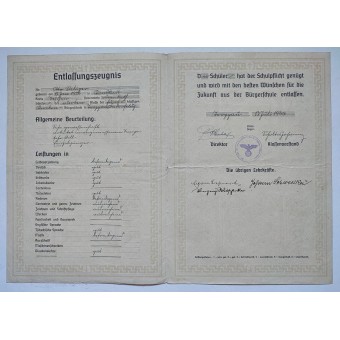 Certificado de graduación escolar, Sudetengau 1940. Espenlaub militaria
