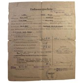 Свидетельство об увольнении из армии, 1943 год
