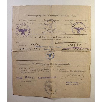 Todistus vapautuksesta asepalveluksesta vuonna 1943.. Espenlaub militaria