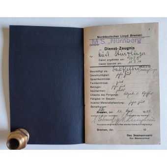 Service record of a sailor (Dienst-Zeugnisse), 1939. Espenlaub militaria