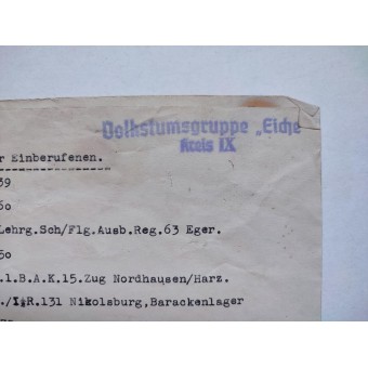 Ainutlaatuinen luettelo Volksturmgruppe Eiche -ryhmän varusmiehistä piiristä IX.. Espenlaub militaria