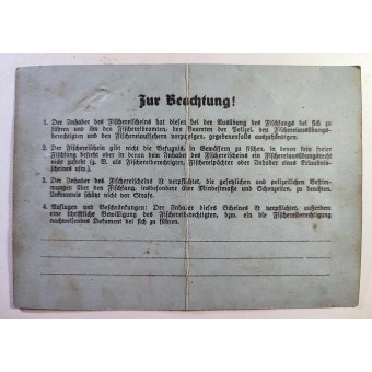 Yearly Fishing license for 14 years old boy dated 1941. Espenlaub militaria