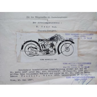 Certificato di proprietà della moto York modello B, 1927. Espenlaub militaria