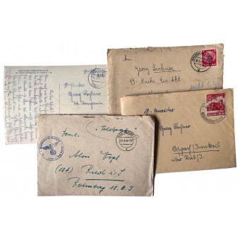 Kokoelma 3x kirjettä ja postikorttia, jotka on lähetetty SS-sotilaille tai heiltä.. Espenlaub militaria
