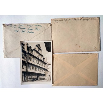 Samling av 3x brev och ett vykort skickade till/från SS-soldater. Espenlaub militaria