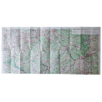 Carta geografica fronte/retro della Francia nordorientale, del Belgio, del Lussemburgo e della Germania occidentale.. Espenlaub militaria