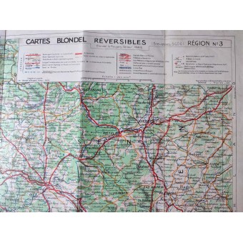 Carta geografica fronte/retro della Francia nordorientale, del Belgio, del Lussemburgo e della Germania occidentale.. Espenlaub militaria
