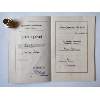 Lehrlings o carné de estudiante alemán de la 2ª Guerra Mundial, 1937. Espenlaub militaria