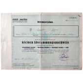 Nazi-Deutschland Ariernachweis von 1942 - Kleiner Abstammungsnachweis