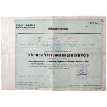 Nazi Germany Aryan certificate from 1942 - Klein Abstammungsnachweis. Espenlaub militaria
