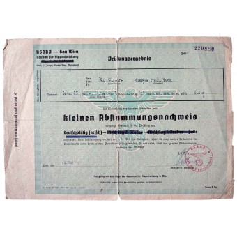 Nazi Germany Aryan certificate from 1943 - Klein Abstammungsnachweis. Espenlaub militaria