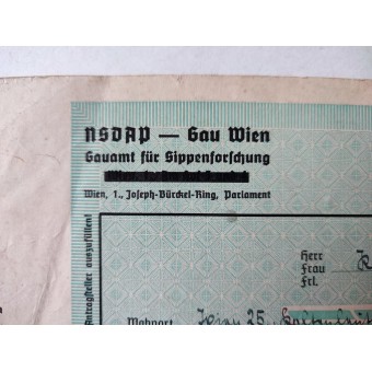 Nazi Germany Aryan certificate from 1943 - Klein Abstammungsnachweis. Espenlaub militaria