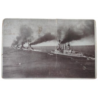 Ansichtkaart met Duitse slagschepen op mars, 1916. Espenlaub militaria