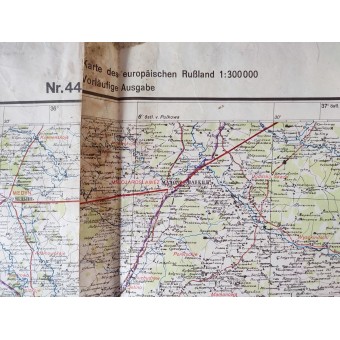 Kaart met de gevechtsroute van het Duitse 25e I.D. in Rusland, Oostfront in 1941-1942, schaal 1 : 300 000. Espenlaub militaria