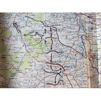 Mappa con il percorso di combattimento del 25° I.D. tedesco in Russia, fronte orientale nel 1941-1942, scala 1 : 300 000. Espenlaub militaria