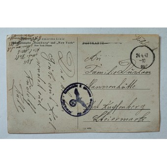 Feldpost-kortti, jossa on höyrylaiva Hamburg, 1942. Espenlaub militaria