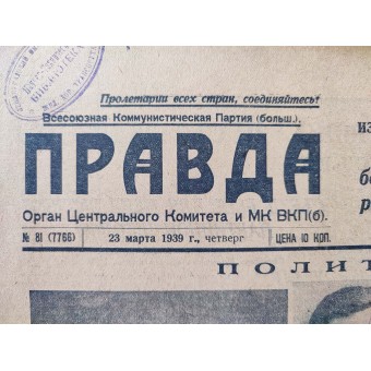 Sanomalehti Pravda (Totuus), numero 81, maaliskuu 1939.. Espenlaub militaria