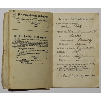 Военный билет Militaer-Pass Баварии периода Первой мировой войны. Espenlaub militaria