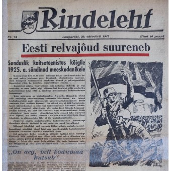 Waffen SS newspaer for Estonians Rindeleht vol. 24, 30 octobre 1943 - nouvelle conscription en Estonie. Espenlaub militaria