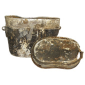 Mess Kit Kochgeschirr alemán dañado en combate en Estonia en 1944