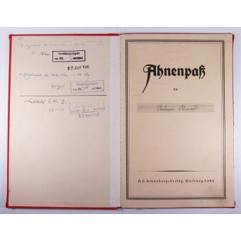 1940-1941 Ahnenpass Ancestors Book of the Aryan lineage. Espenlaub militaria