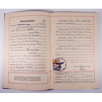 1943 Familienstammbuch Genealogical Summary. Espenlaub militaria
