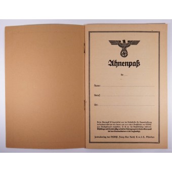 Empty Ahnenpass Ancestors Book of the Aryan lineage. Espenlaub militaria