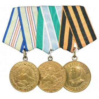 Bandspange mit 3 Medaillen von Rote Armee WK2 Veteran. Espenlaub militaria