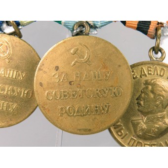 Barra de cinta con 3 medallas de veterano de la Segunda Guerra Mundial del Ejército Rojo. Espenlaub militaria