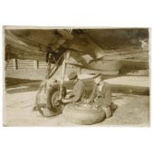 Repairing landing gear on the Soviet airfield