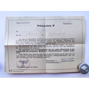 Le document Wehrass pour un membre dArmee-Pferde-Park 590. Espenlaub militaria
