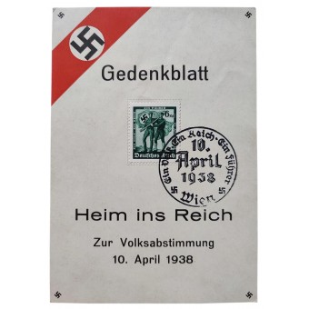 Heim ins Reich - Back home to Reich first day cover, 1938. Espenlaub militaria