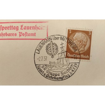 1. päivän postikortti SA -kilpailuihin vuonna 1937. Espenlaub militaria