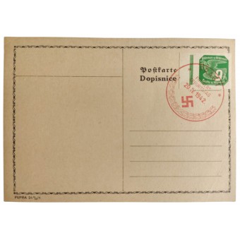 1-dagars vykort med det stora specialfrimärket för Hitlers födelsedag 1942. Espenlaub militaria