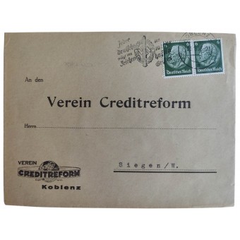 CreditReform tyhjä kirjekuori SA -leimalla, päivätty 23.3.38. Espenlaub militaria