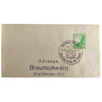 Busta vuota del primo giorno con un francobollo speciale di Nurnberg Party Day nel 1937. Espenlaub militaria