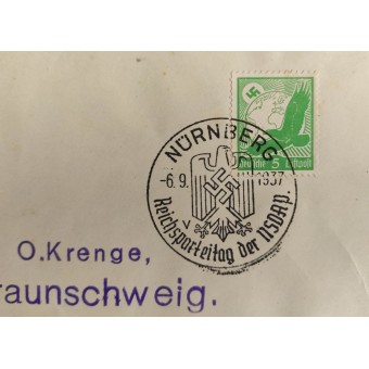 Leerer Briefumschlag des Ersten Tages mit einer Sondermarke des Nürnberger Parteitages 1937. Espenlaub militaria