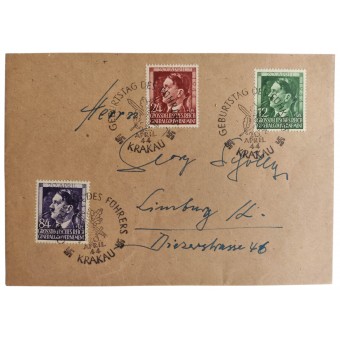 Envelop van de 1e dag met sporen en postzegels voor de verjaardag van Hitler in 1944. Espenlaub militaria