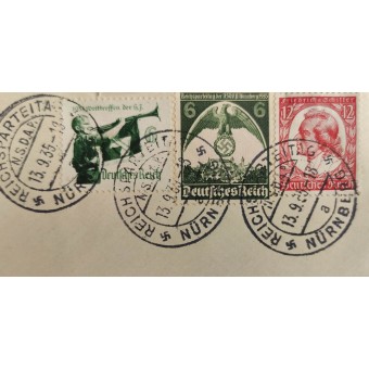 Ensimmäisen päivän kirjekuori kolmella merkinnällä natsijuhlapäivään vuonna 1935. Espenlaub militaria