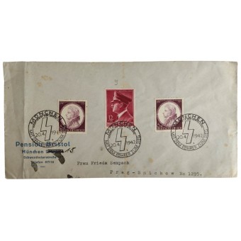 Ensimmäisen päivän kirjekuori Hitlerin ja Mozartin postmarkeilla, 20. huhtikuuta 1942. Espenlaub militaria