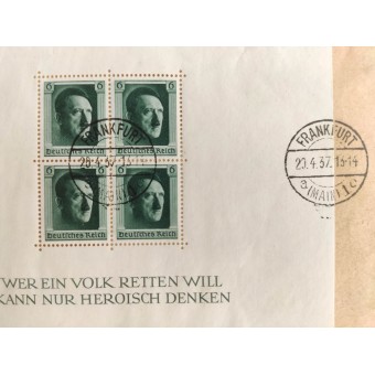Envelope of the first day with Hitler postmarks, 20th of April, 1937. Espenlaub militaria