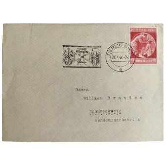 Envelop met Hitlers verjaardagstempel van 20.4.40 en poststempel. Espenlaub militaria