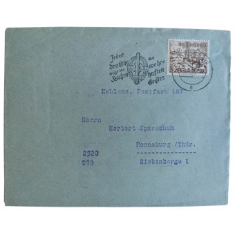 Enveloppe avec Winterhilfswerk Mark et timbre spécial avec un badge SA Sport. Espenlaub militaria