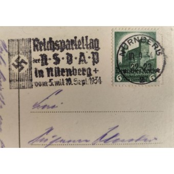 Заполненная почтовая карточка в честь партийного дня НСДАП в Нюрнберге в 1934 году. Espenlaub militaria