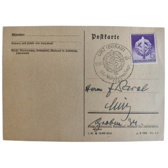 Ensimmäisen päivän postikortti, joka on omistettu SA: n puolustuskilpailuihin lokakuussa 1942. Espenlaub militaria
