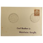 Ensimmäisen päivän postikortti NS:n peleihin Stuttgartissa vuonna 1937.