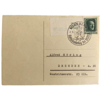 Ensimmäisen päivän postikortti Reichsparteitagille Nuernbergissa vuonna 1937. Espenlaub militaria