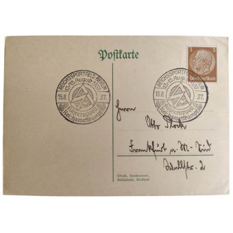 Ensimmäisen päivän postikortti SA Sport -kilpailuille Berliinissä vuonna 1937. Espenlaub militaria